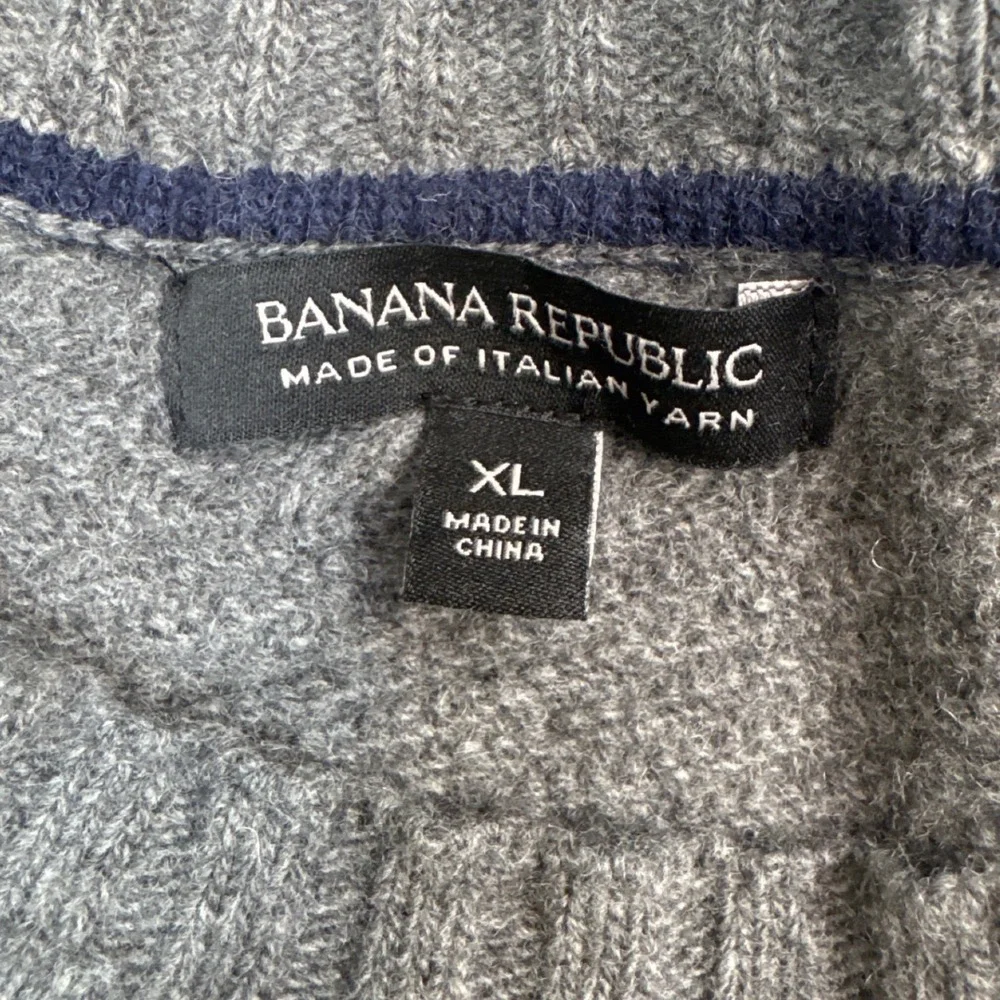Banana Republic Men Herringbone Crew Neck Sweater XL Italian Yarn Gray Merino‎